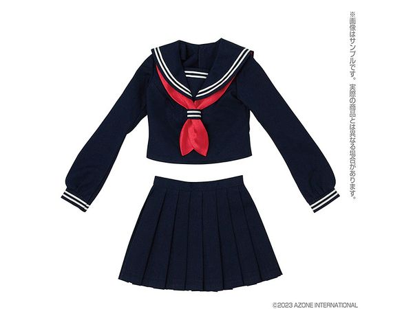 AZO2 Long Sleeve Classical Sailor Suit & Scarf Set Navy x Red