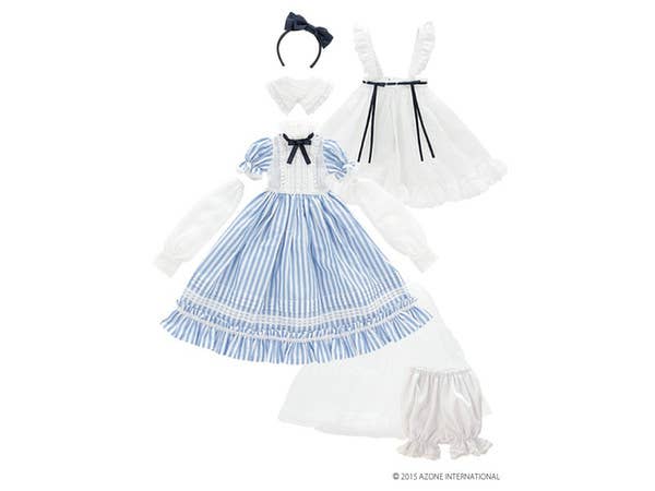 50cm Ellen's Closet Alice Dress Set Blue Stripe x White