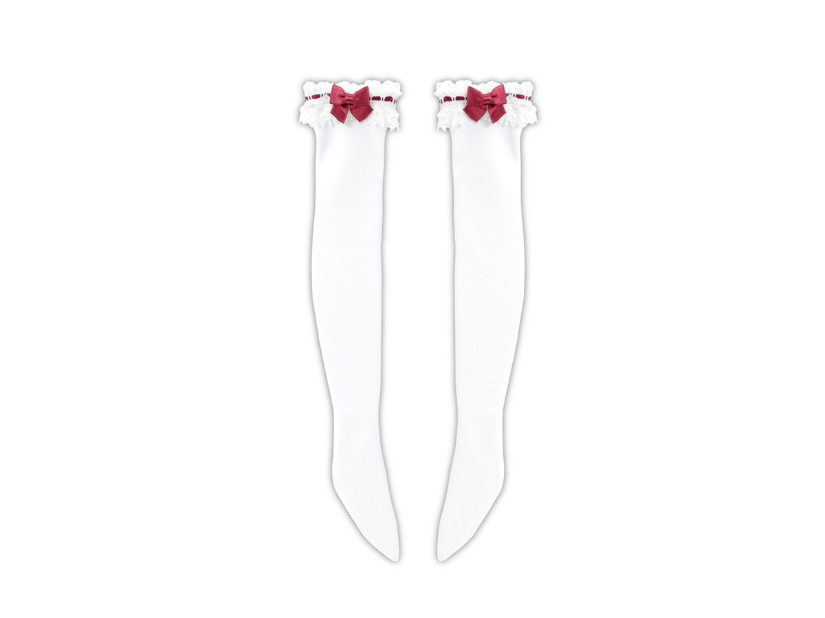 45 Lace Ribbon Knee High Socks Cherry x White