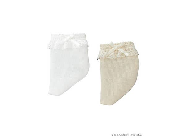 Kinoko Planet Lace & Ribbon Socks Set White & Beige