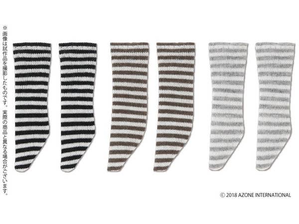 P!cco D: Striped Socks A Set White x Black, White x Brown, White x Gray