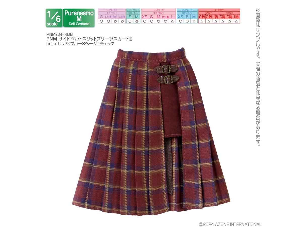 PNM Side Belt Slit Pleated Skirt II Red x Blue x Beige Check