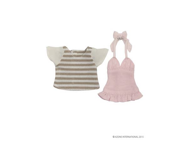 Marine Stripe T-Shirt Set Beige Stripe X Pink (Pure Neemo S)