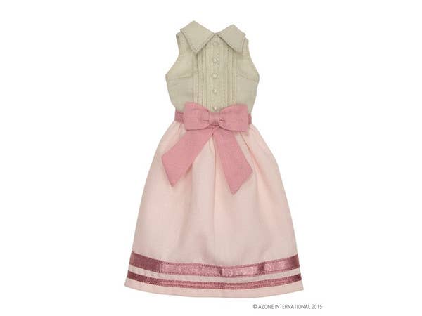 Front Ribbon No Sleeve One-Piece Dress Light Pink & Beige (Pure Neemo S)