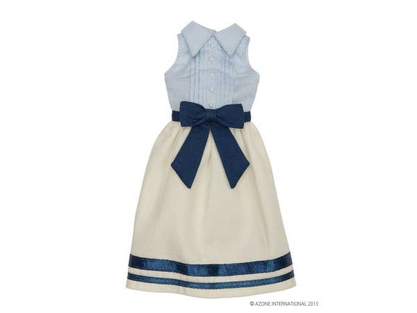 Front Ribbon No Sleeve One-Piece Dress Light Blue & Cream (Pure Neemo S)