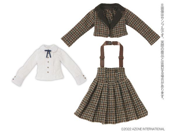 Clothing Store in Komorebi Forest PNS Omekashi Suspender Pleated Skirt Set Brown Check x Navy Blue