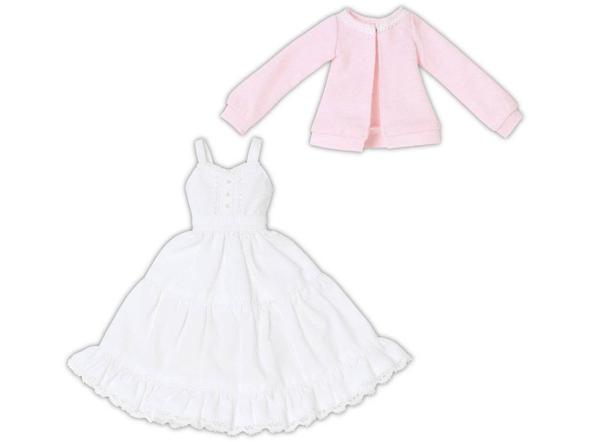 PNS Tiered Camisole Dress & Cardigan set White x Pink
