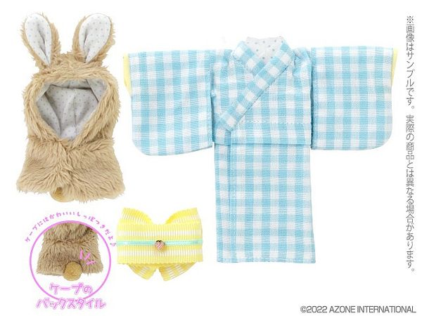 SugaryCouture Picco P Snow Rabbit Kimono set by Red Camera Brown Rabbit x Sax Gingham