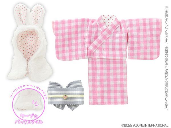 SugaryCouture Picco P Snow Rabbit Kimono set by Red Camera White Rabbit x Pink Gingham