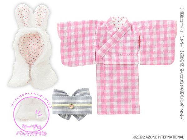 SugaryCouture Picco P Snow Rabbit Kimono set by Red Camera White Rabbit x Pink Gingham