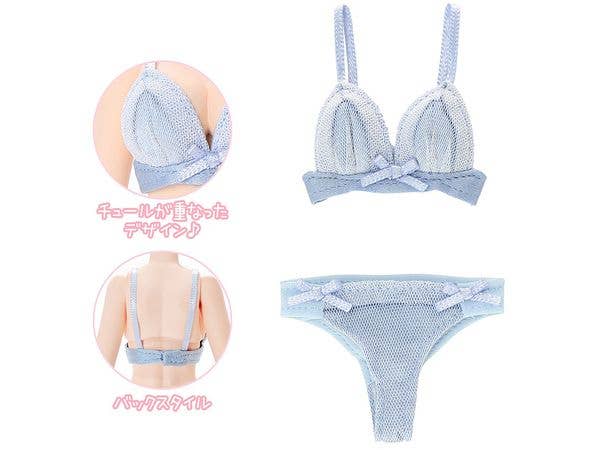 Q'z Overtulle Bra & Shorts set Light Blue x White