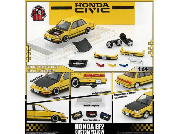 Honda Civic EF2 1991 Custom Yellow / Black Bonnet LHD