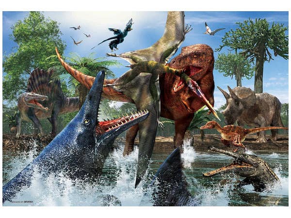 Learning with Jigsaw Puzzle: Tyrannosaurus VS. Mosasaurus 150 large pcs (38cm x 26cm)