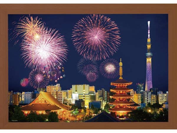 Jigsaw Puzzle Landscapes of Japan (Fireworks): Large Fireworks Coloring the Night Sky Over Asakusa 300pcs (38 x 26cm)