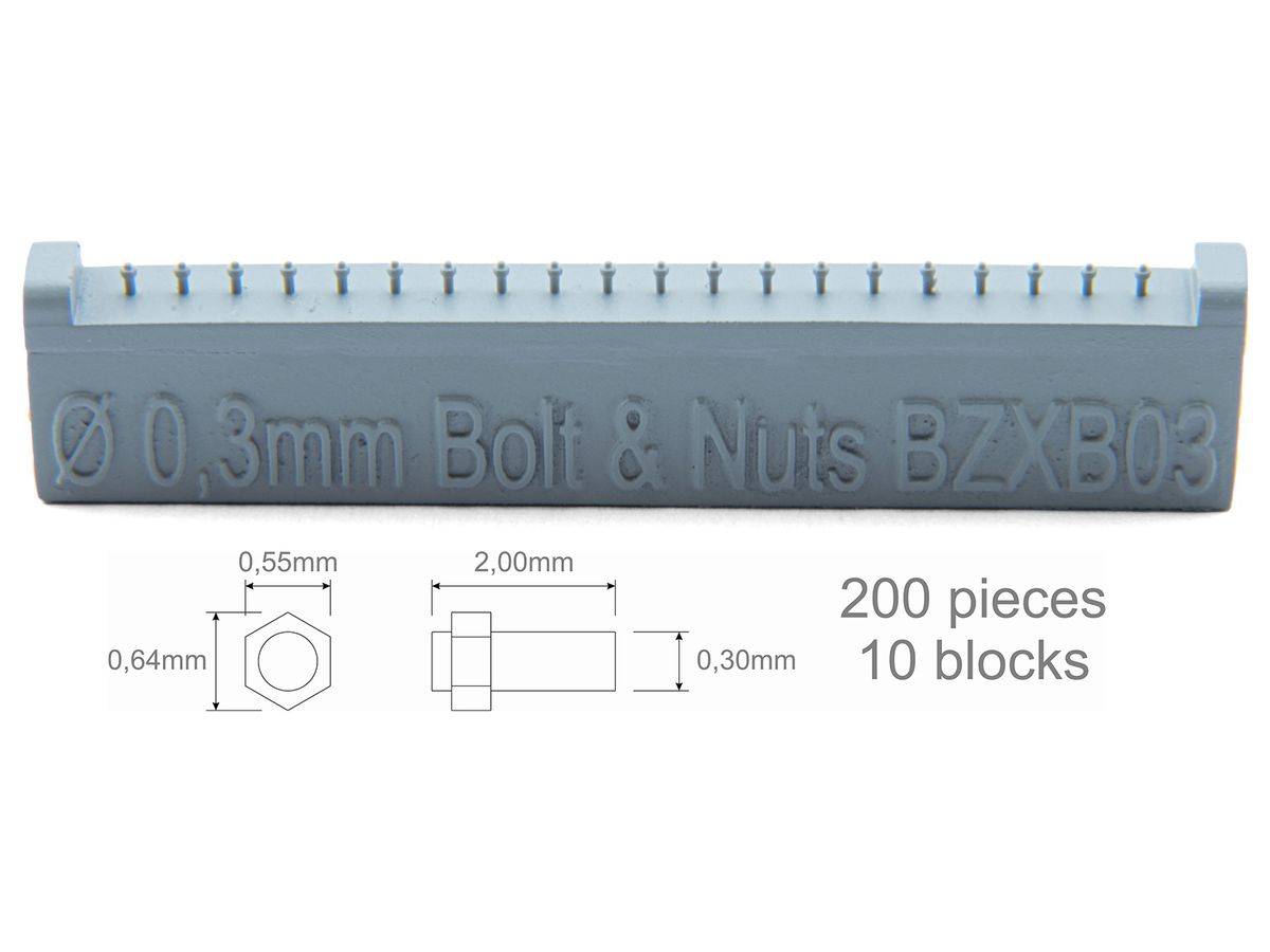 Screw 0,30mm + Nut 0,55x0,64mm 200 pieces
