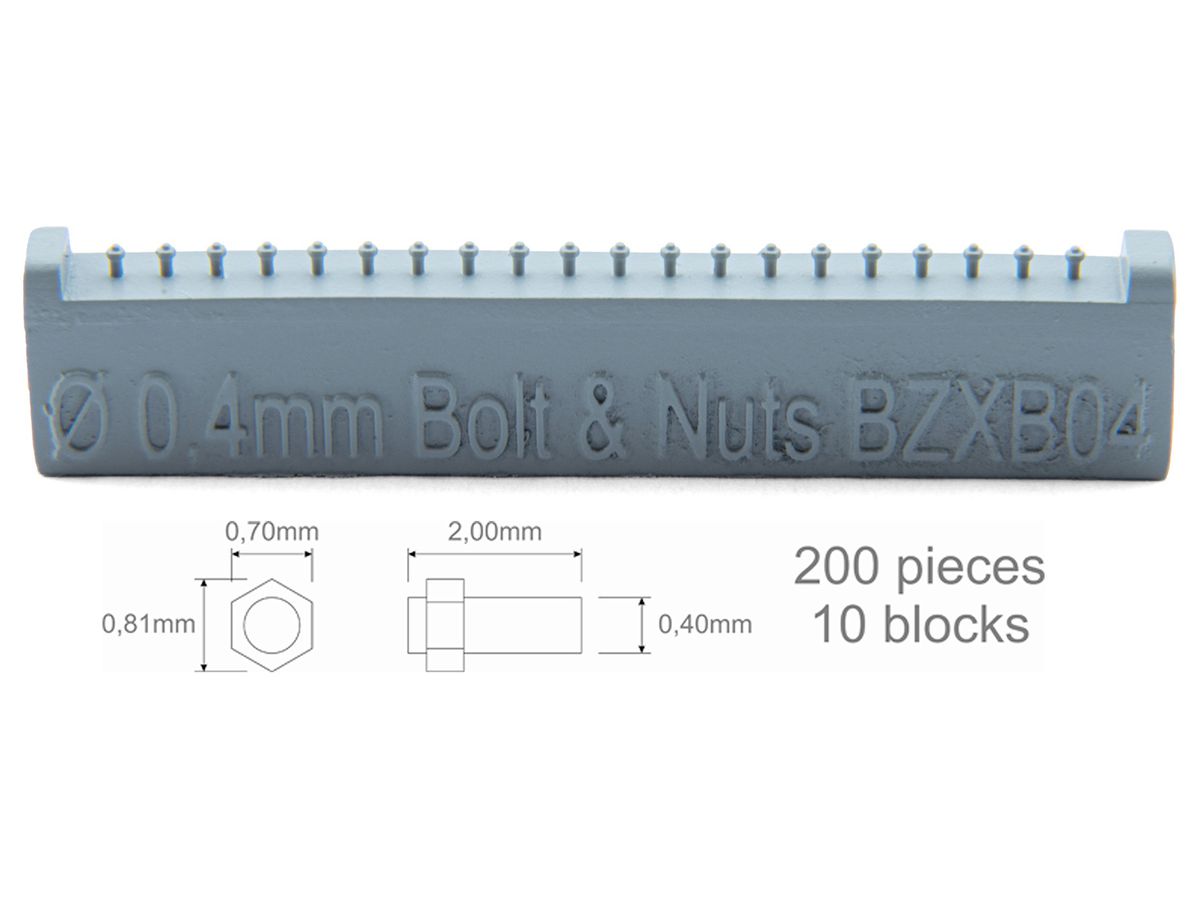 Screw 0,40mm + Nut 0,70x0,81mm 200 pieces