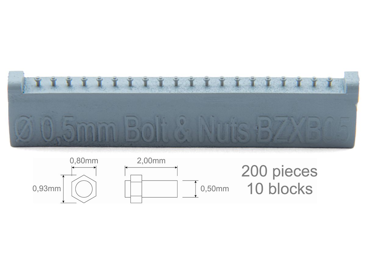 Screw 0,50mm + Nut 0,80x0,93mm 200 pieces