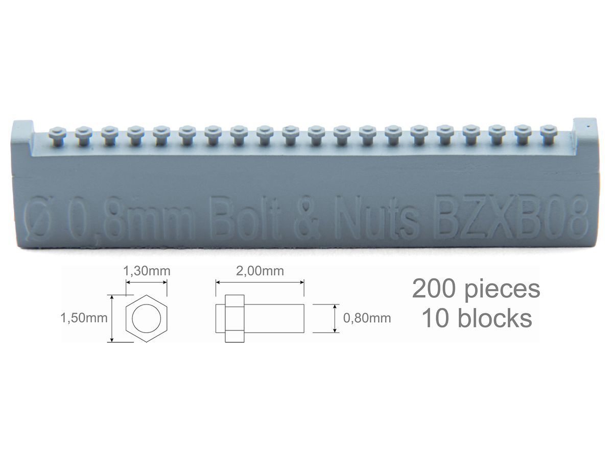 Screw 0,80mm + Nut 1,30x1,50mm 200 pieces
