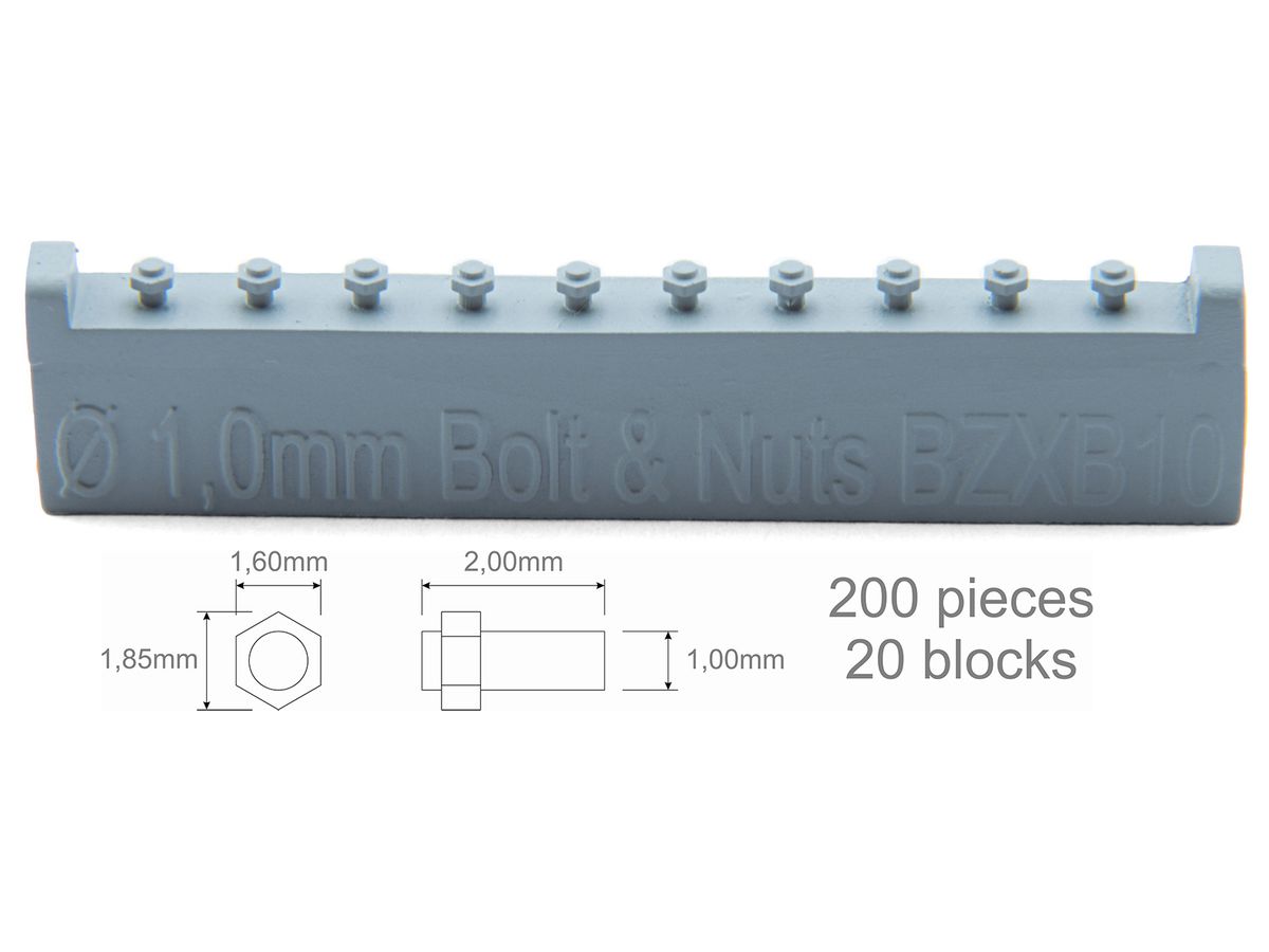 Screw 1,00mm + Nut 1,60x1,85mm 200 pieces