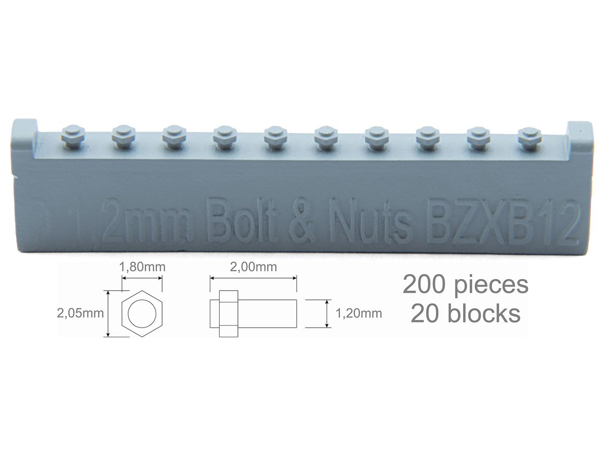 Screw 1,20mm + Nut 1,80x2,05mm 200 pieces