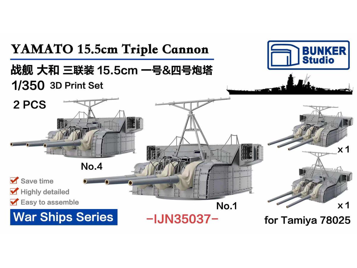 YAMATO 155mm Triple Cannon No.1 & No.4 (1945)