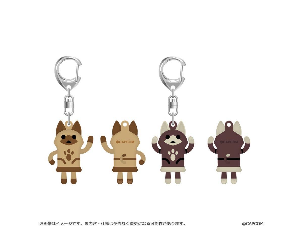 Monster Hunter Wilds Rubber Keychain Set: Dancing White Cat Haniwa / Dancing Black Cat Haniwa