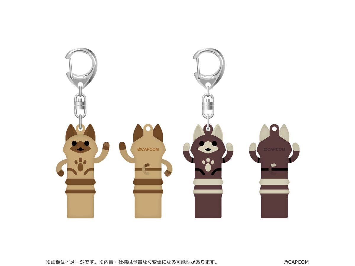 Monster Hunter Wilds Rubber Keychain Set: Stretching White Cat Haniwa / Stretching Black Cat Haniwa