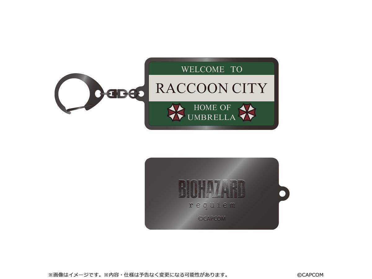 Resident Evil Requiem Metal Keychain - Raccoon City Sign