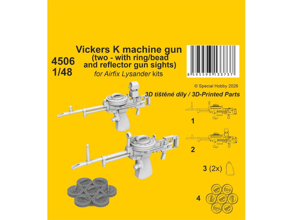 Vickers K machine gun (two - with ring/bead and reflector gun sights), Lysander/ for Airfix kits