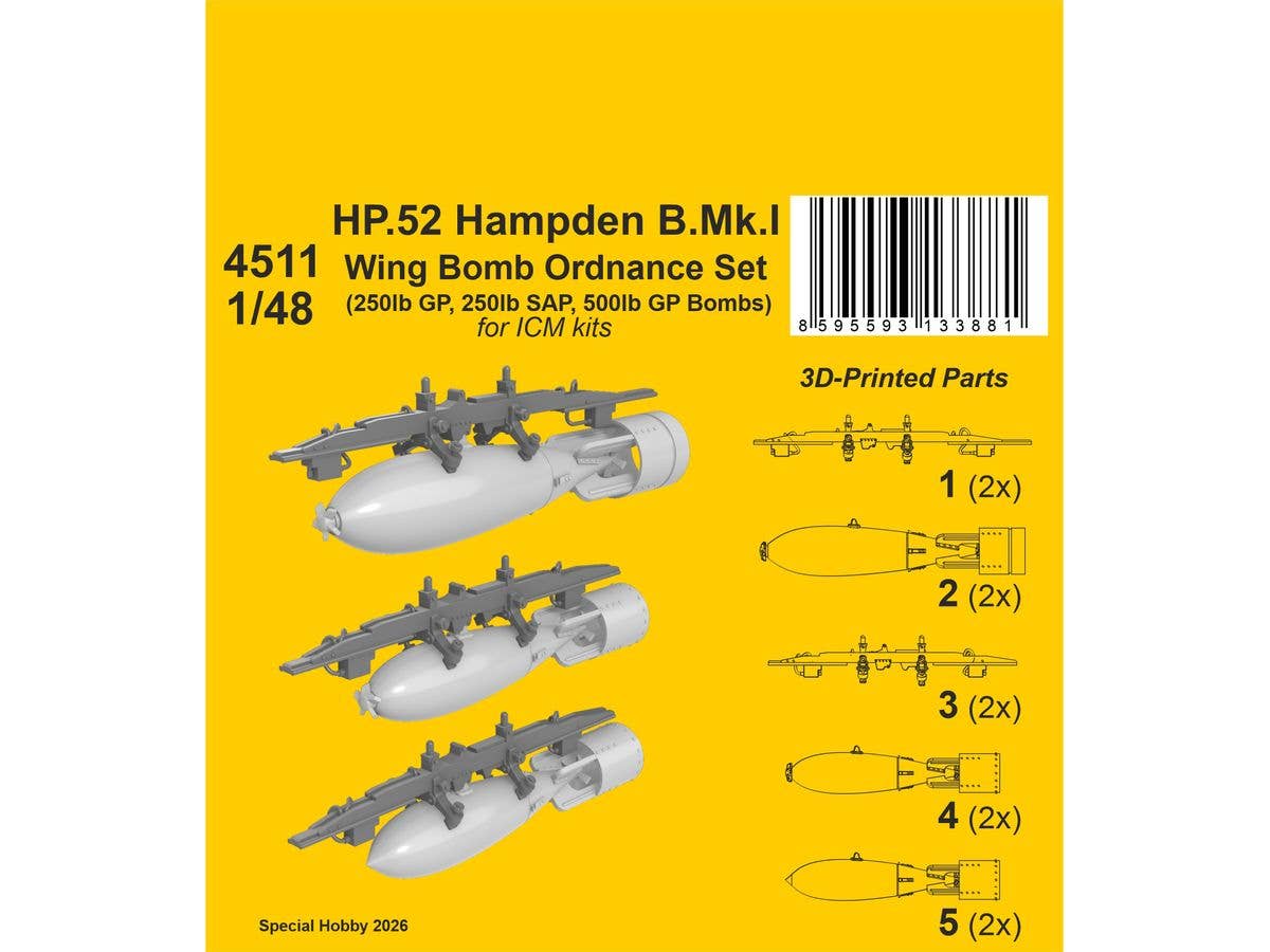 HP.52 Hampden B.Mk.I - Wing Bomb Ordnance Set / for ICM kits