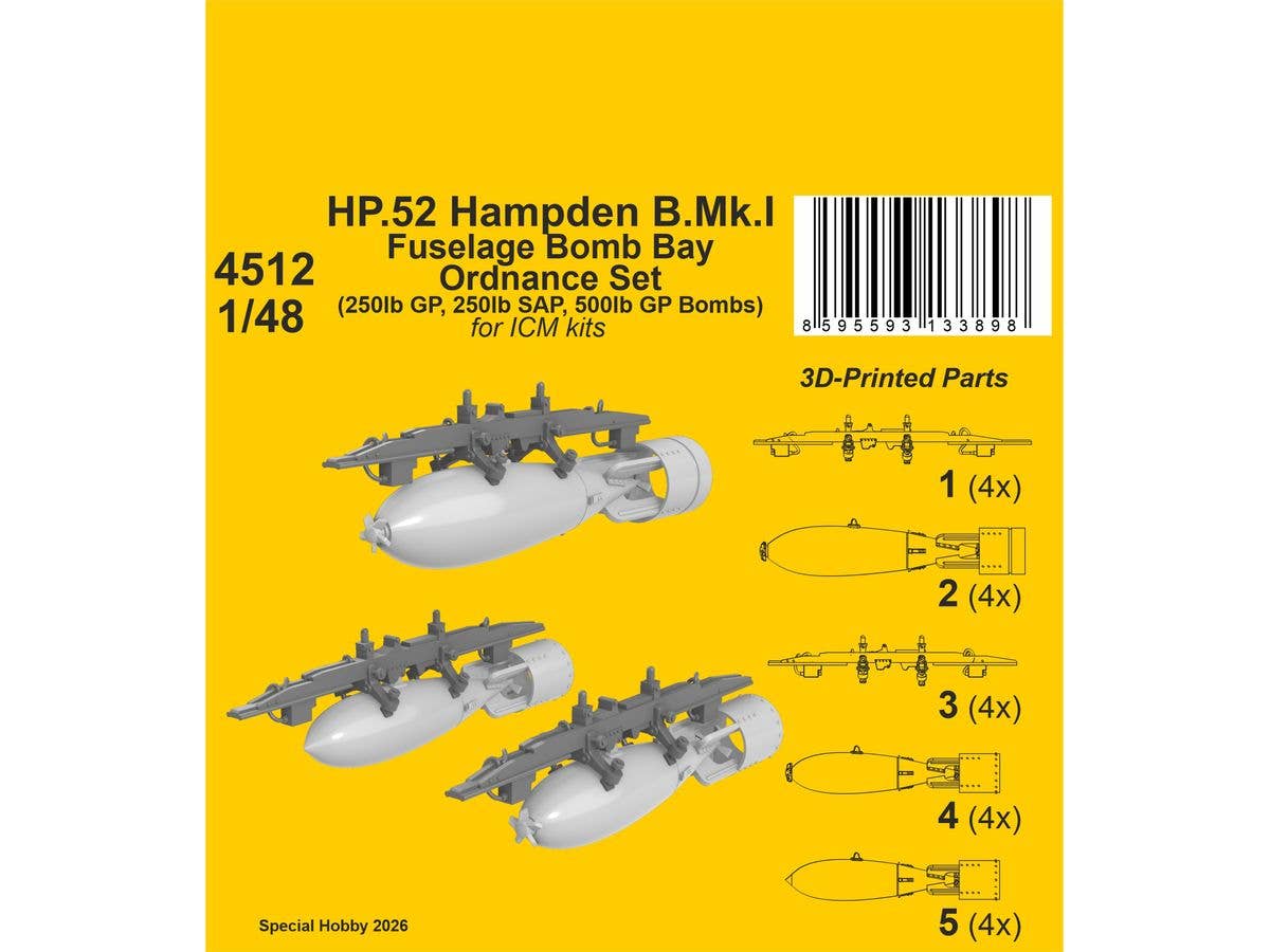 HP.52 Hampden B.Mk.I - Fuselage Bomb Bay Ordnance Set / for ICM kits