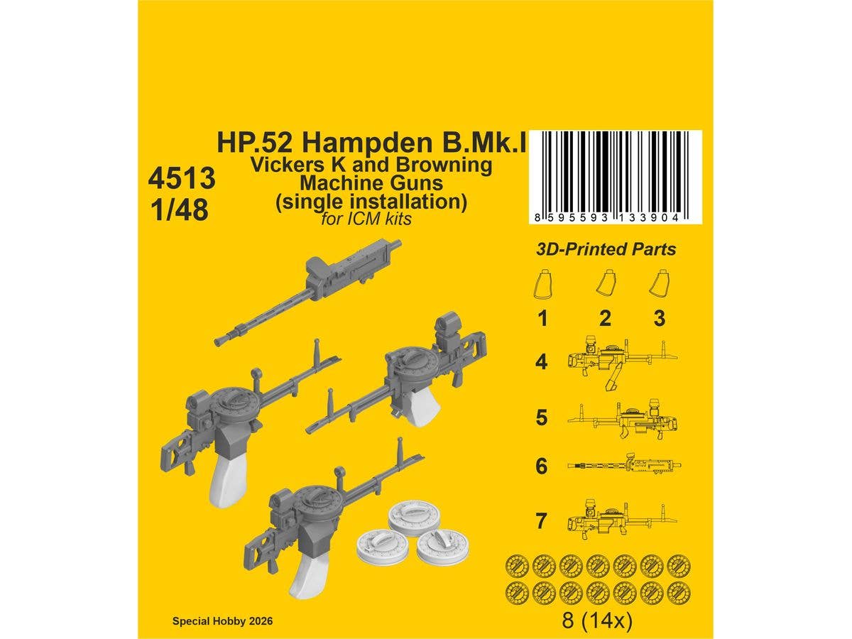 HP.52 Hampden B.Mk.I - Vickers K and Browning Machine Guns (single installation) / for ICM kits