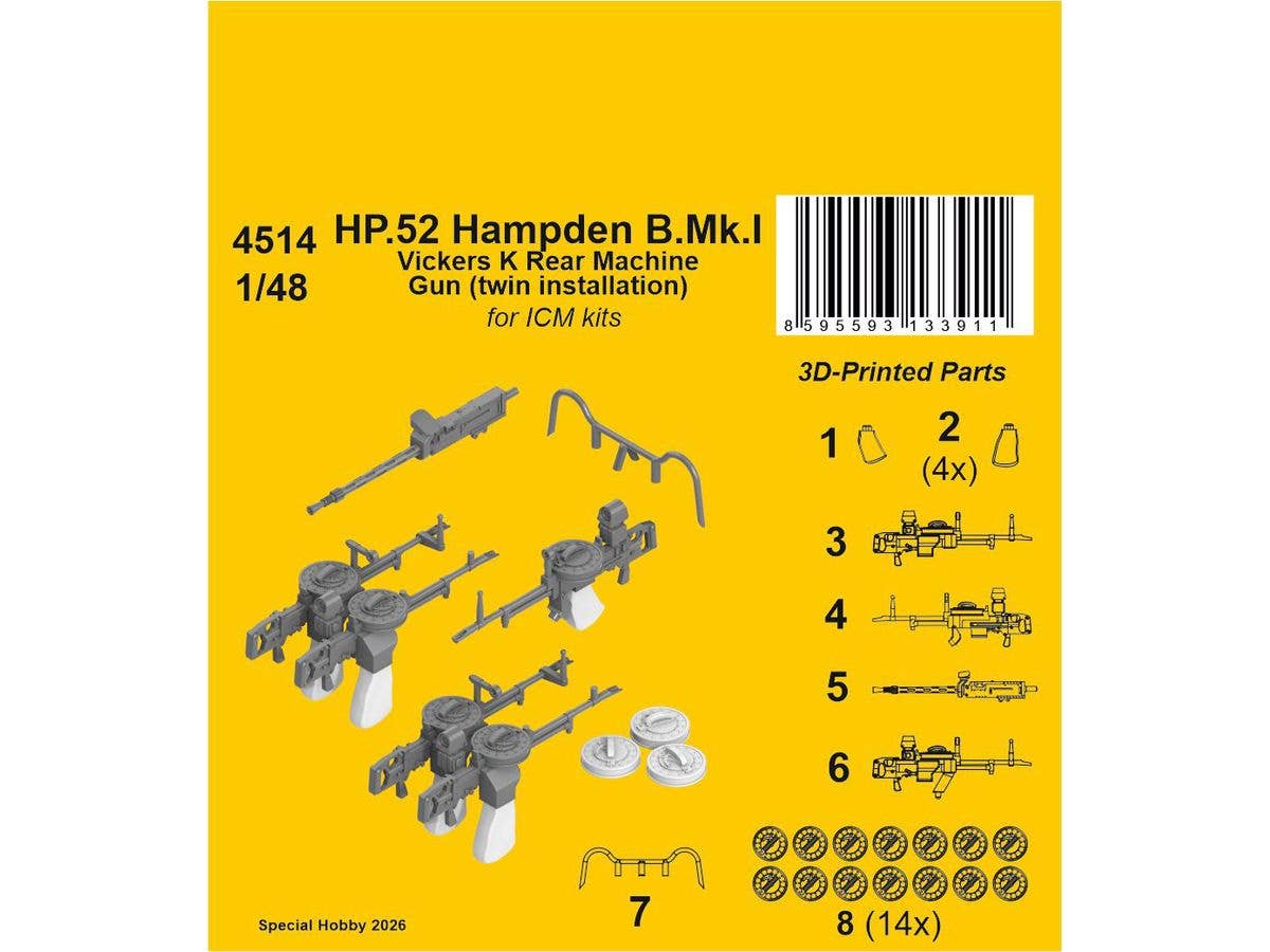 HP.52 Hampden B.Mk.I - Vickers K Rear Machine Gun (twin installation)/ for ICM kits