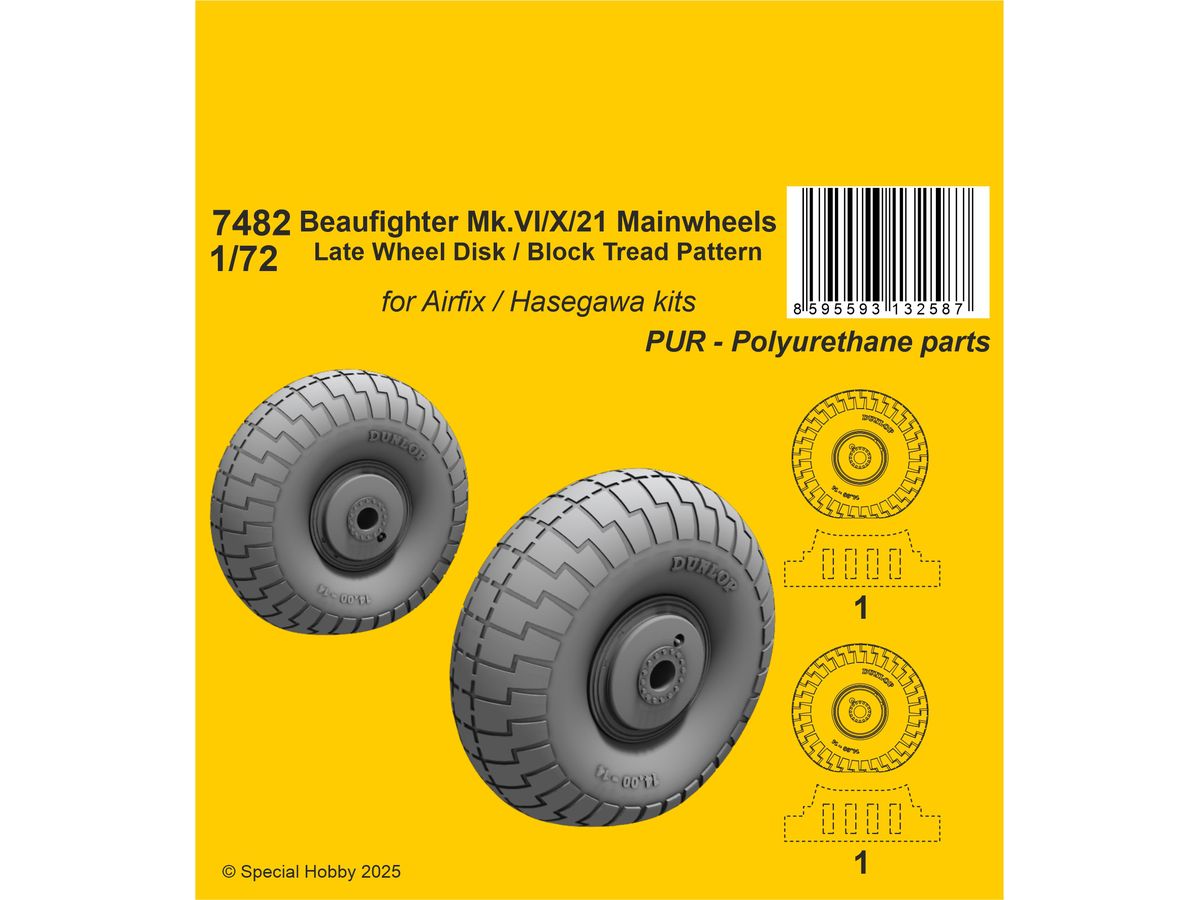 Beaufighter Mk.VI/X/21 Mainwheels - Late Wheel Disk / Block Tread Pattern