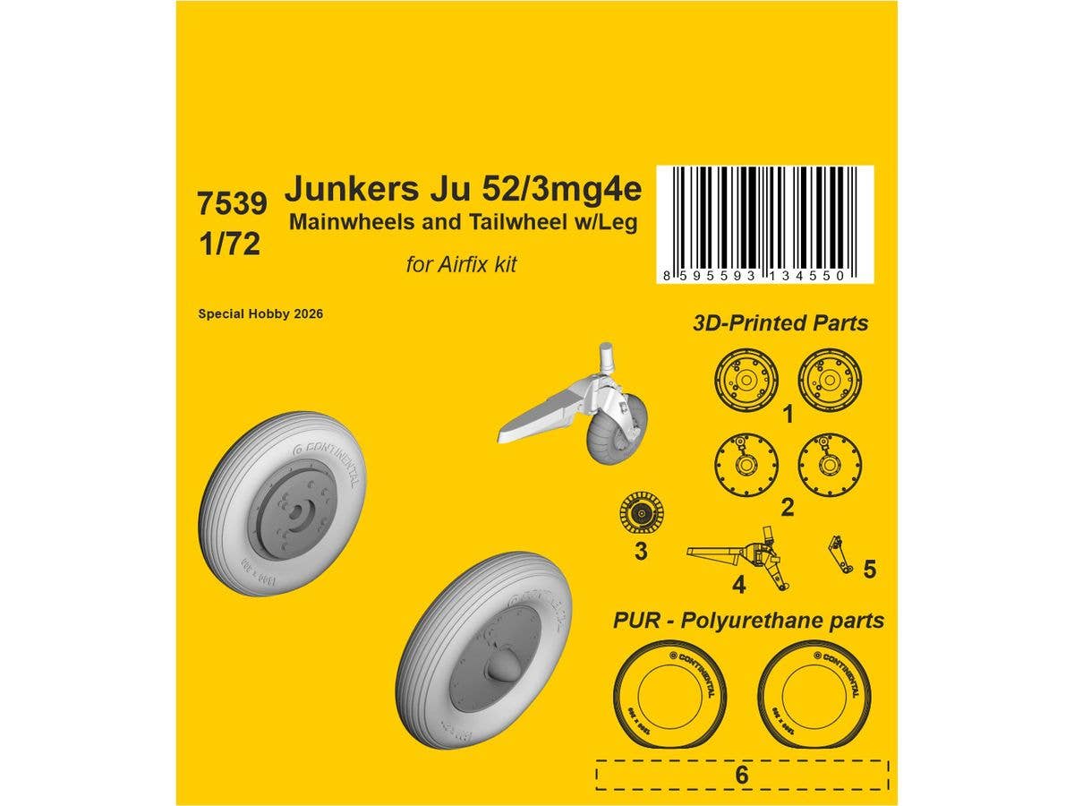 Junkers Ju 52/3mg4e Mainwheels and Tailwheel w/Leg / for Airfix kit