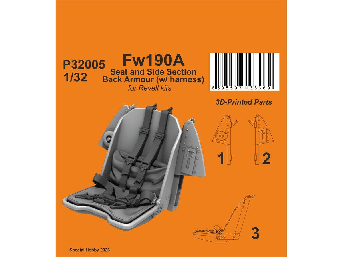 Fw190A Seat and Side Section Back Armour (w/ harness) for Revell kits
