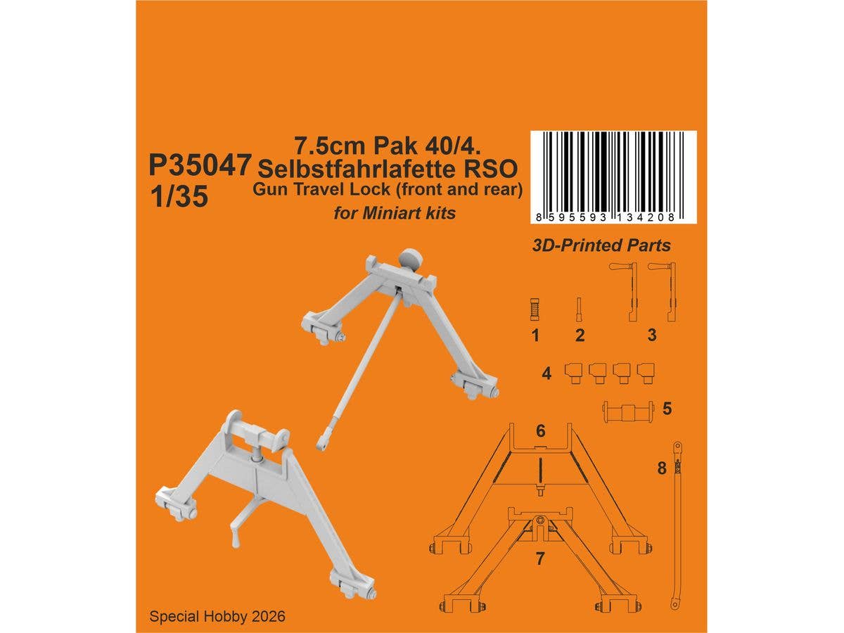 7.5cm Pak 40/4. Selbstfahrlafette RSO - Gun Travel Lock (front and rear)/ for Miniart kit