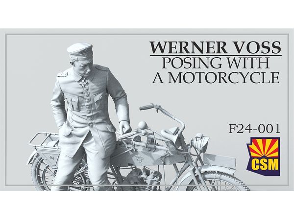 Werner Voss posing with a motorcycle