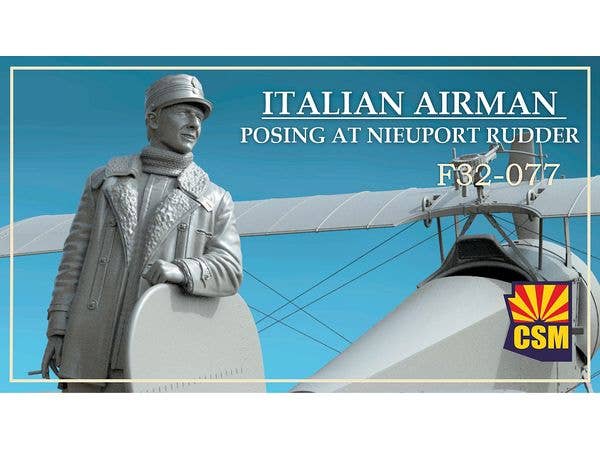 Italian Airman Posing at Nieuport Rudder