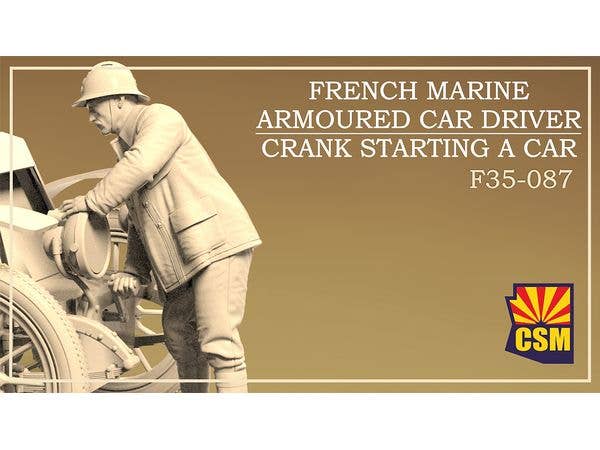 French Marine armoured car driver crank starting a car