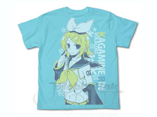 Tamura Hiro T-Shirt Pack: Rin Kagamine w/Strap Key Holder Aqua