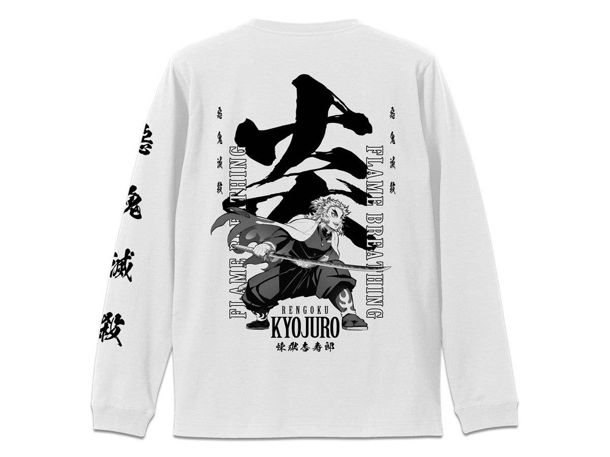 Demon Slayer: Kimetsu no Yaiba: Kyojuro Rengoku Sleeve Rib Long Sleeve T-shirt White S