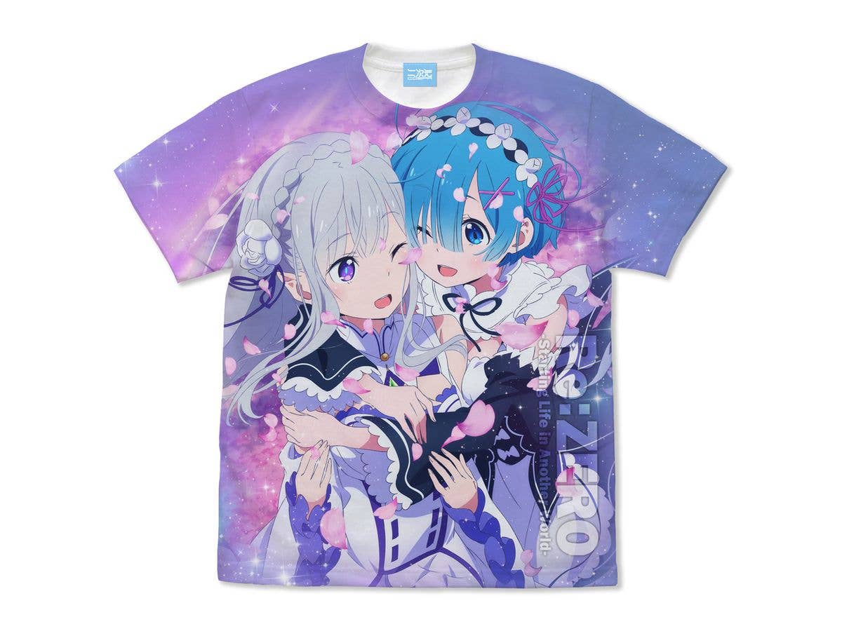 Re:Zero - Starting Life in Another World: Emilia & Rem Full Graphic T-Shirt / WHITE-M