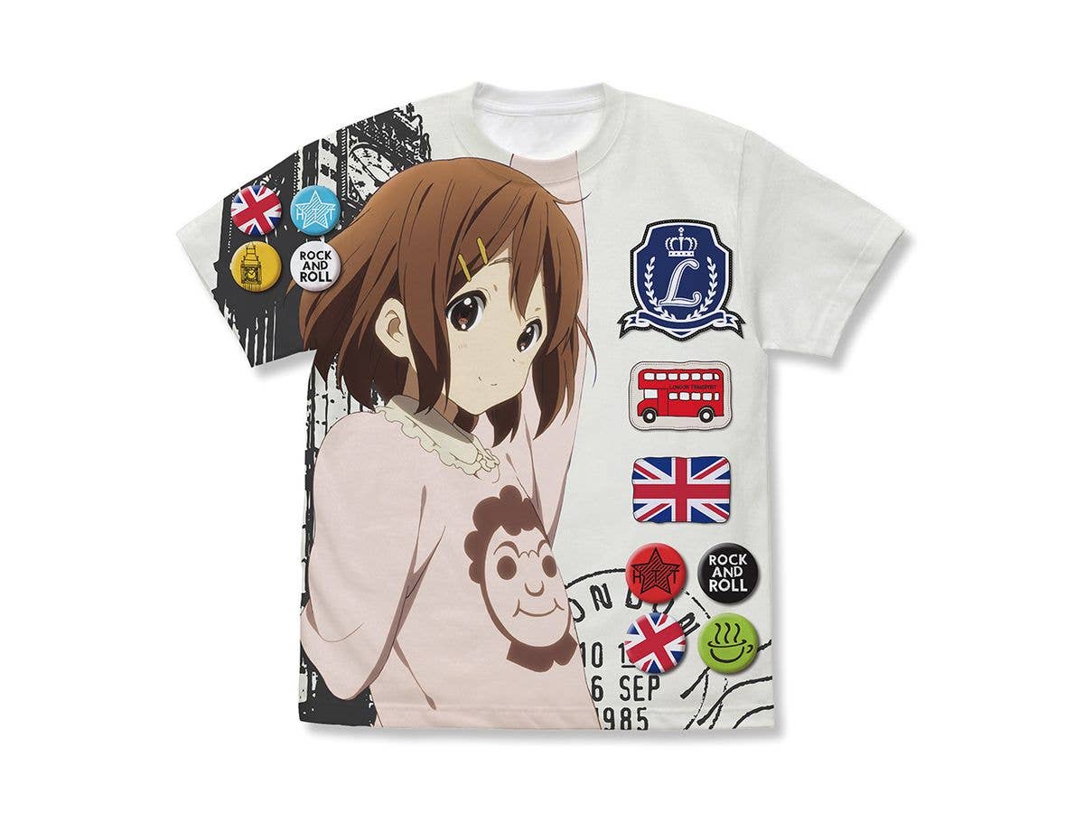 K-On!: Yui Hirasawa Full Graphic T-Shirt The Uk Ver. / White-XL
