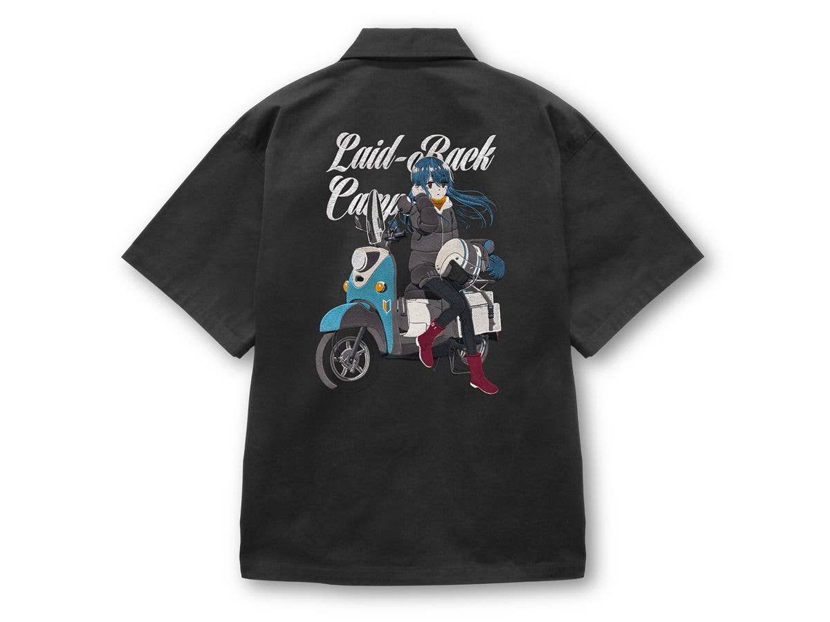 Laid-Back Camp SEASON 3: Original Illustration of Shima Rin Embroidered Work Shirt, Bike Break Ver. / GRAY-L