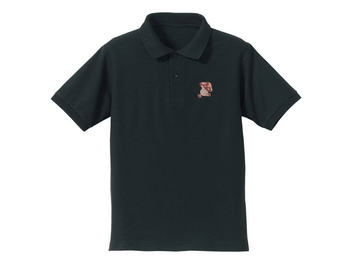 Dungeon Meal: Walking Mushroom One-Point Embroidered Polo Shirt / BLACK-XL