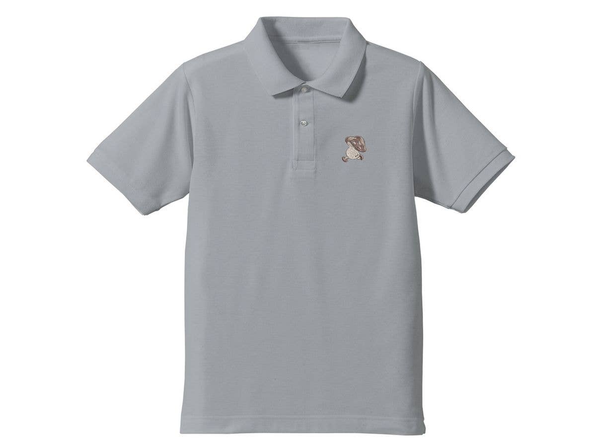 Dungeon Food: Walking Mushroom One-Point Embroidered Polo Shirt / GRAY-L