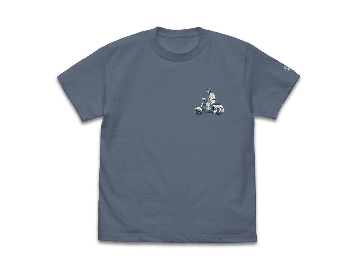 Gintama: Gintoki and his motorcycle one-point embroidered T-shirt / HAZY NAVY-XL