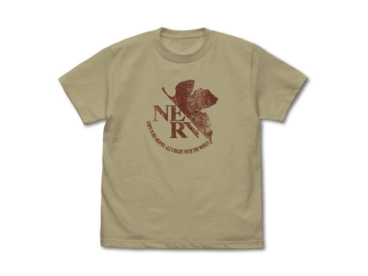 EVANGELION: NERV Vintage Logo T-Shirt / SAND KHAKI - XL