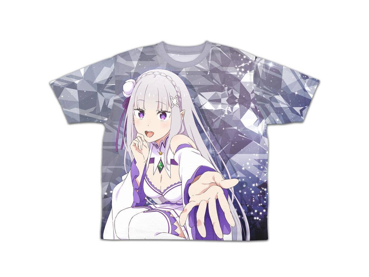 Re:Zero - Starting Life in Another World: Silver-Haired Half-Elf Emilia Double-Sided Full Graphic T-Shirt / -XL